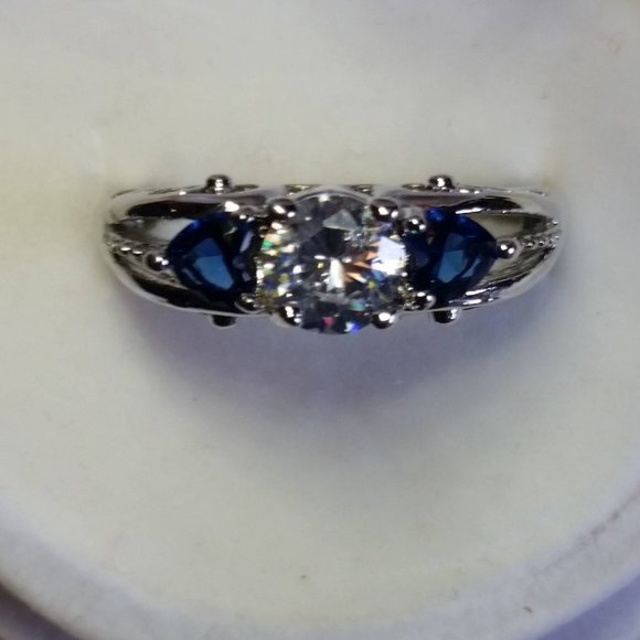 Antique style 925 white and sapphire blue fashion Ring - Picture 2 of 6